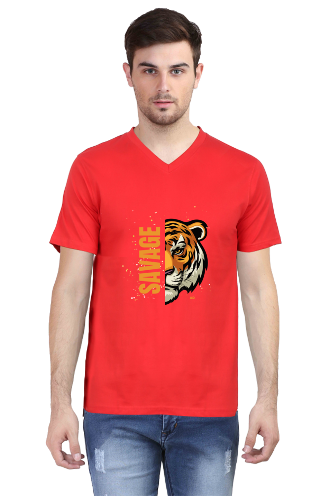 Savage Tiger V-neck Half Sleeve T-shirt for Men