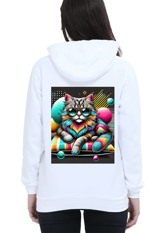 Cotton Hooded Sweatshirt | Cool Cat in Glasses