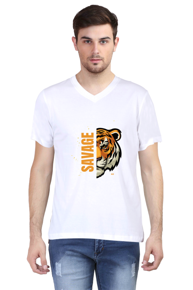 Savage Tiger V-neck Half Sleeve T-shirt for Men