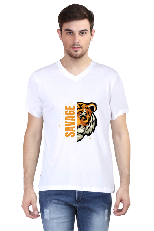 Savage Tiger V-neck Half Sleeve T-shirt for Men