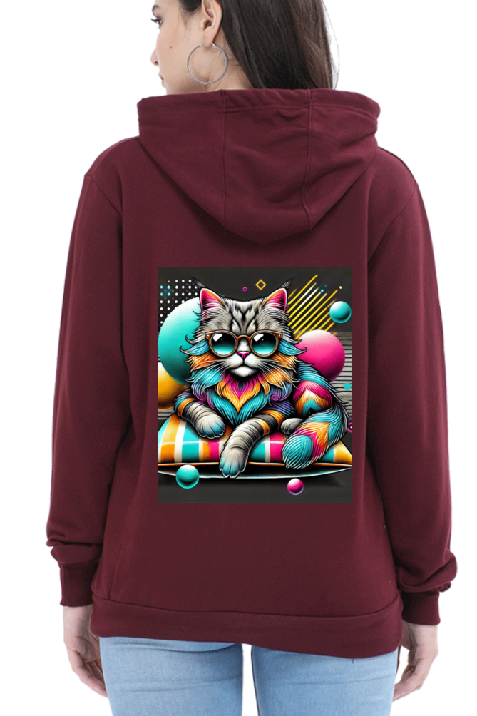 Cotton Hooded Sweatshirt | Cool Cat in Glasses