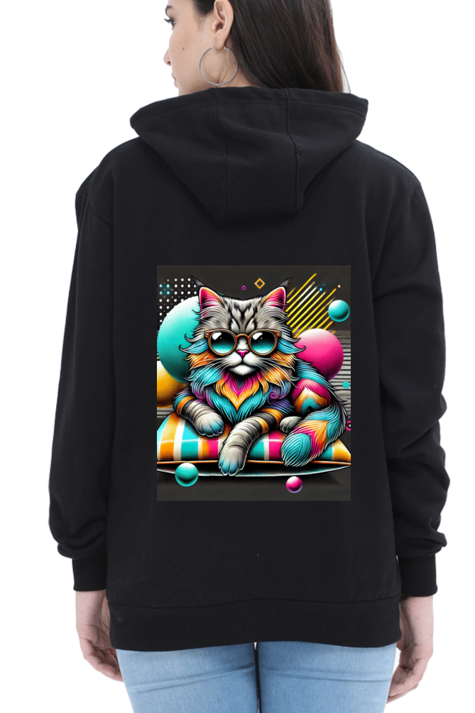 Cotton Hooded Sweatshirt | Cool Cat in Glasses