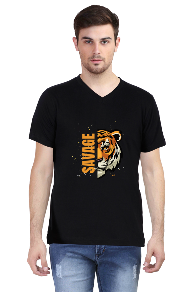 Savage Tiger V-neck Half Sleeve T-shirt for Men