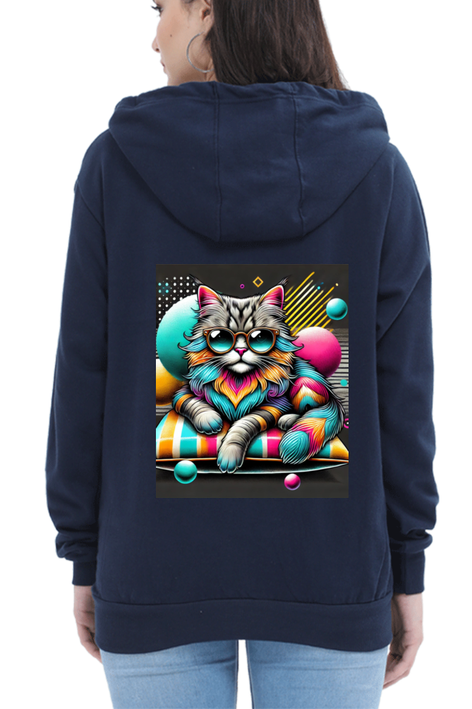 Cotton Hooded Sweatshirt | Cool Cat in Glasses