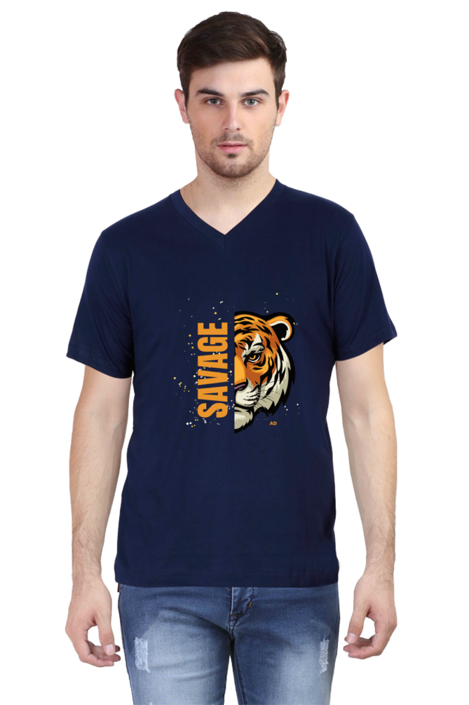 Savage Tiger V-neck Half Sleeve T-shirt for Men