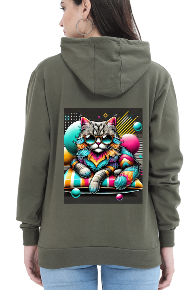 Cotton Hooded Sweatshirt | Cool Cat in Glasses