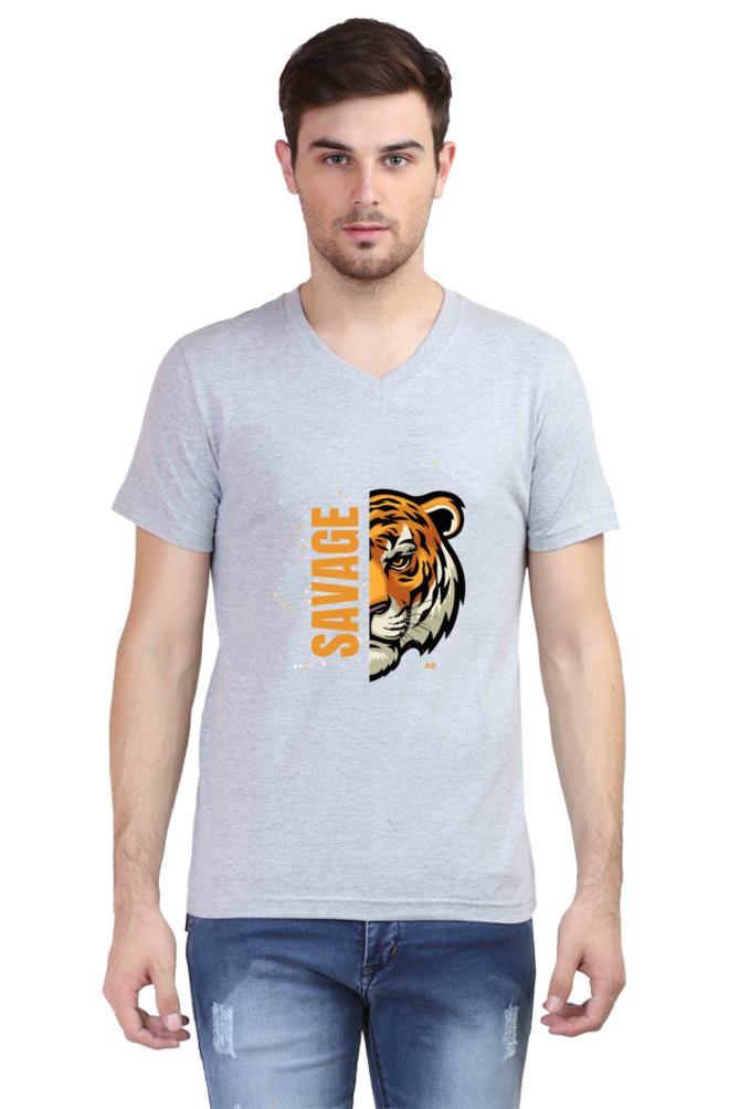 Savage Tiger V-neck Half Sleeve T-shirt for Men