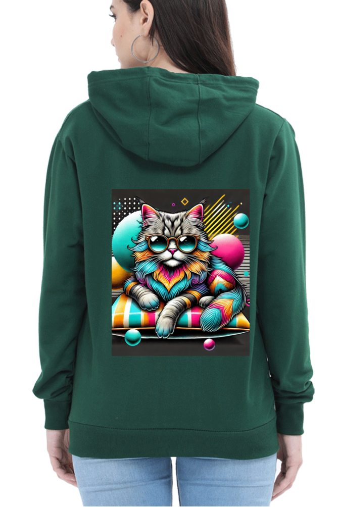 Cotton Hooded Sweatshirt | Cool Cat in Glasses