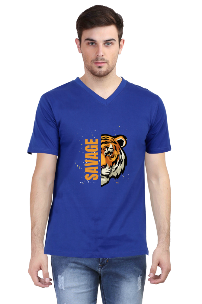 Savage Tiger V-neck Half Sleeve T-shirt for Men